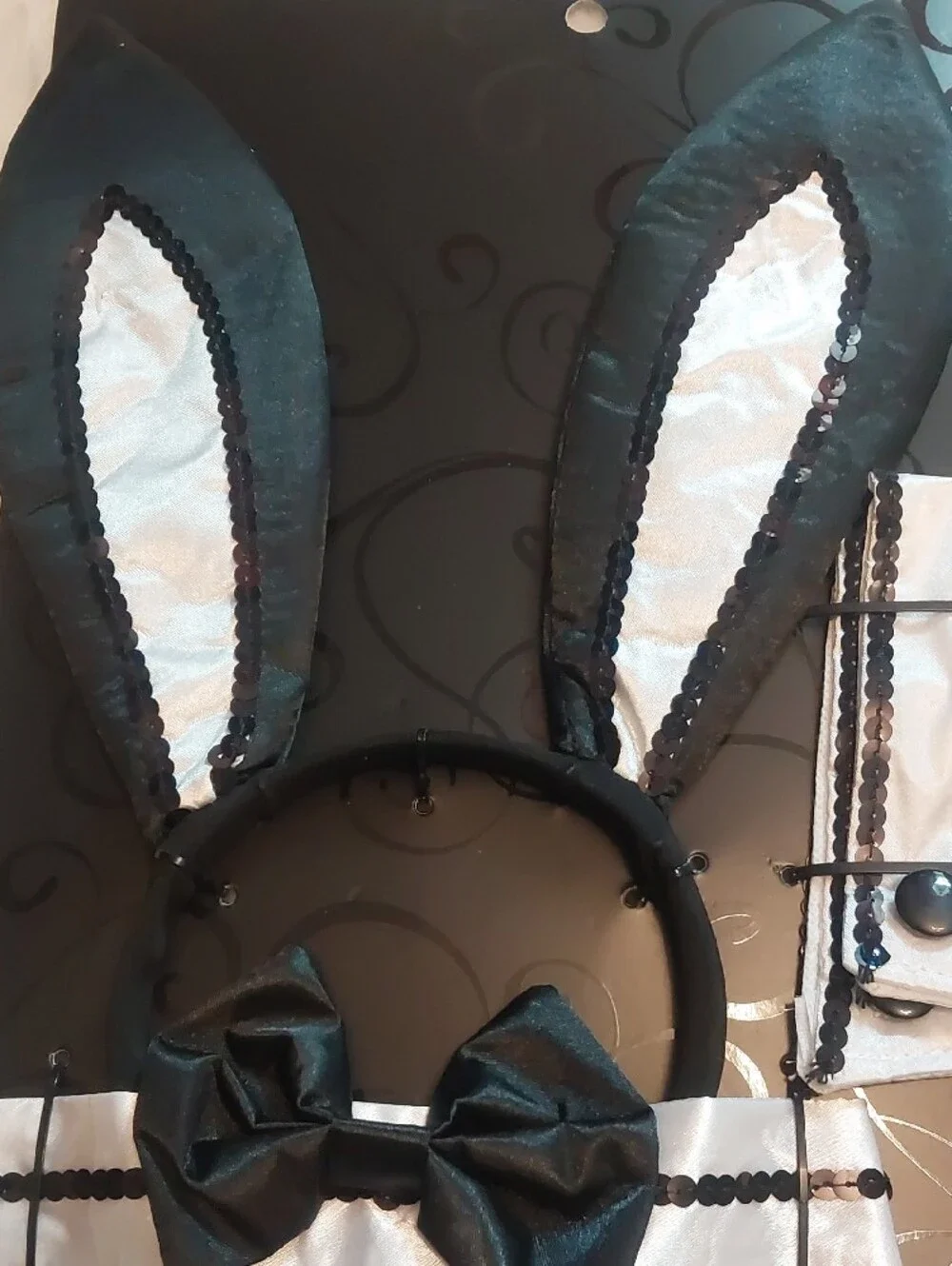 Spirit Black and White Sequin Bunny Kit Headband Collar Cuffs